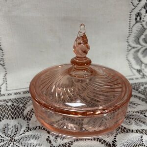VINTAGE TIFFIN MILADY PINK DEPRESSION GLASS VANITY BOX W/LID